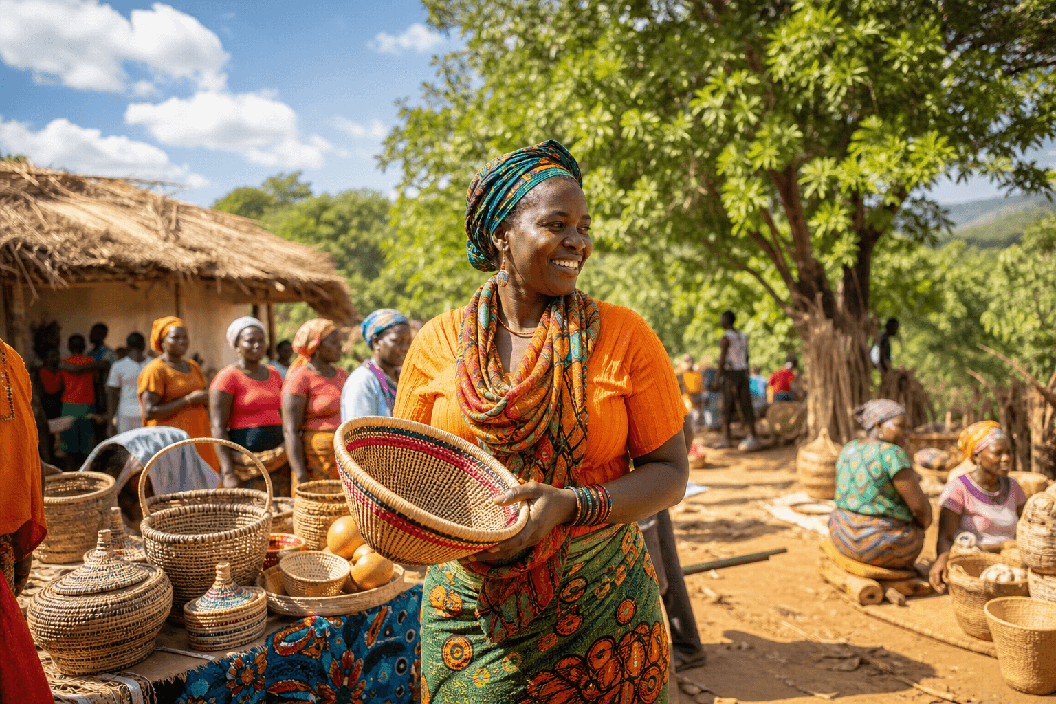Vibrant African market and community life