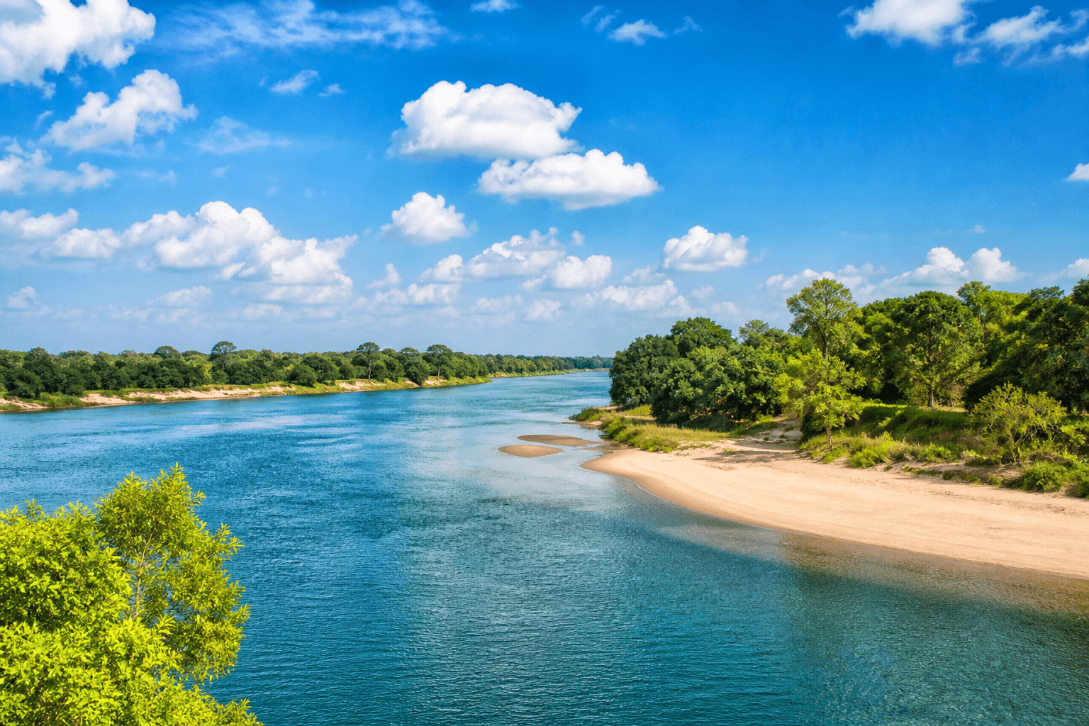 The Zambezi River under bright African skies